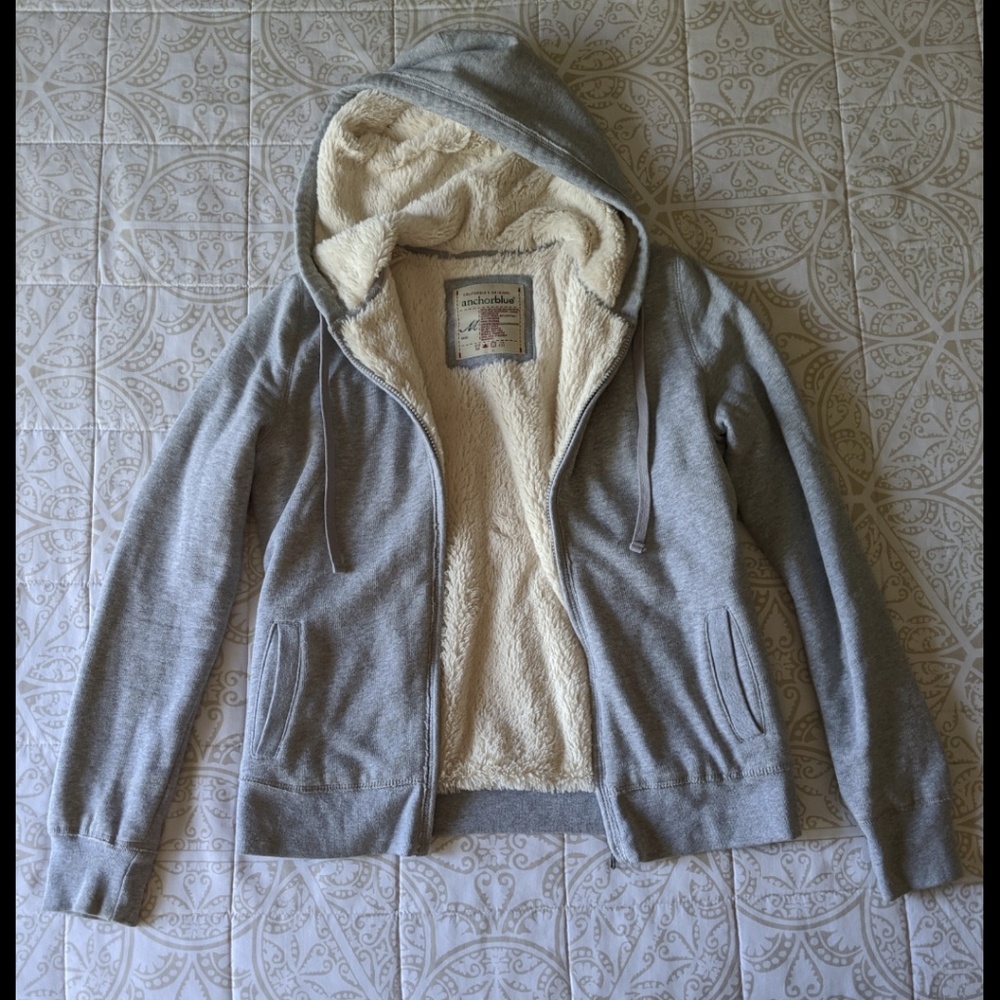 Anchor Blue | Gray Faux Fur Zipper Hoodie